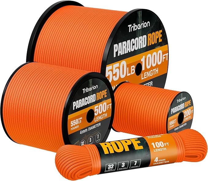 Paracord Rope 550 lb - 100ft 5/32" Parachute Cord 4MM 7-Strand para Cord - Heavy Duty Spool String for Survival,Camping Gear, Survival Bracelet, Clothesline - Orange