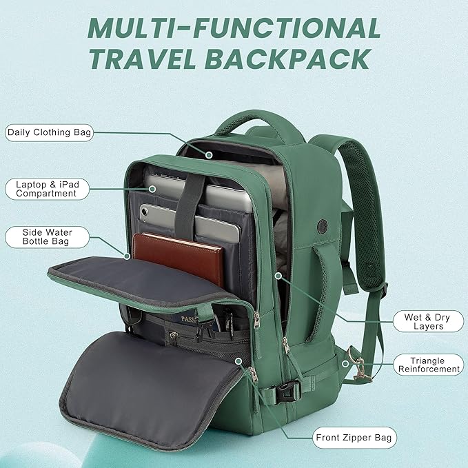 Sinaliy Travel laptop Backpack for Women, Personal Item Size Flight Approved, 16 Inch Laptop Bag with Multi-Pockets, Hiking Backpack, Waterproof Carry On Backpack Casual Daypack Backpack