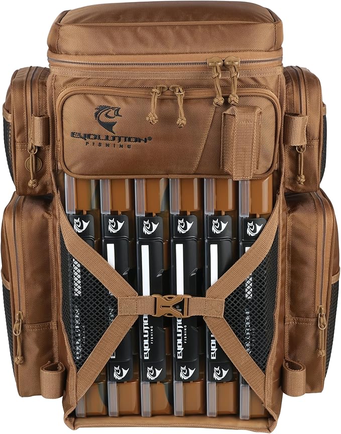 Evolution Fishing Drift Series Tackle Backpack, Outdoor Rucksack w/ 6 Fishing Tackle Trays, Heavy Duty
