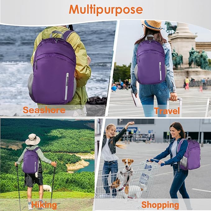 Waterproof Foldable Backpack Dry Storage Lightweight Daypack 35L Outdoor Backpack for Beach Men Women Purple