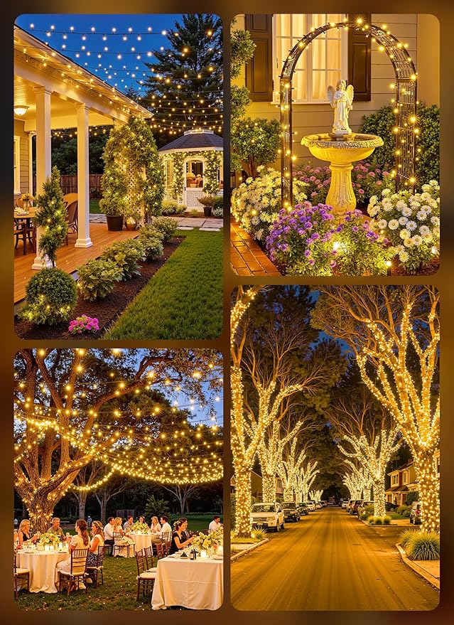 Brightown Solar String Lights Outdoor, 4 Pack Total 160FT 400 LED Solar Powered Lights Waterproof with 8 Modes, Auto On/Off, Patio Lights for Outside Tree Garden Balcony Party Decor (Warm White)