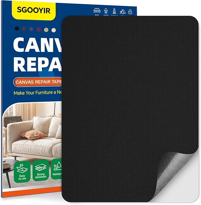 Self-Adhesive Canvas Repair Tape, 8.3" x 11" Waterproof Canvas Repair Patch, Fabric Patch Repairs Kit for Furniture, Tents, Sunbrellas, Boat Covers Awnings, Couches, Clothes, Bags Black
