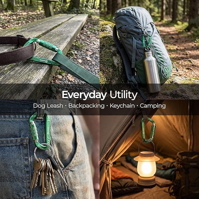 3inch Auto Locking Carabiner Clips Heavy Duty, 12KN /2697lbs Lightweight keychain carabiners, Sturdy Twist Lock Caribeeners for Camping Hiking Hammock Swing Backpack, dog leash and Harness etc