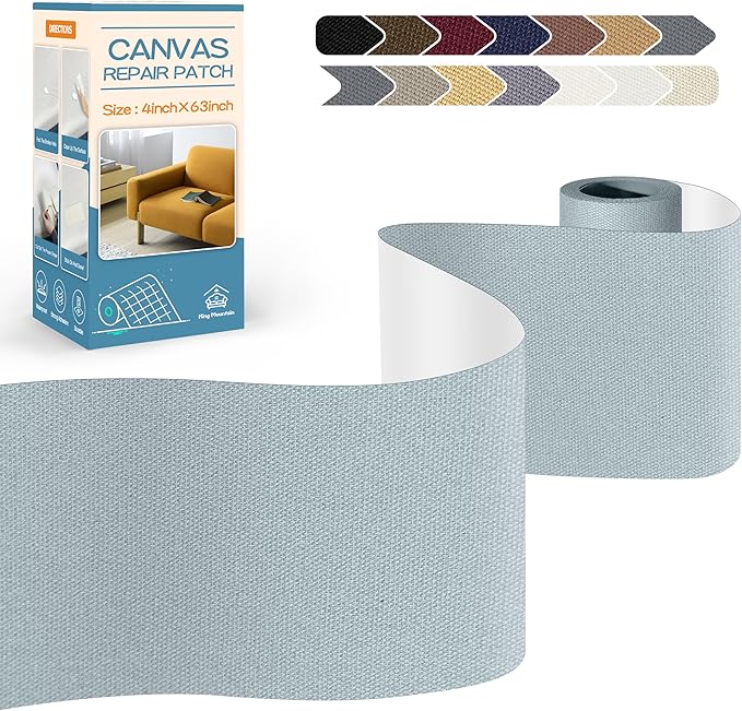 KING MOUNTAIN Canvas Repair Tape,Outdoor Gear Patch, 4×63 Inches,Waterproof,Self-Adhesive for Repairing Boat Covers,Sun Shades,Sofas,Tents,Lounge Chairs,Awnings (Light Grey-1)