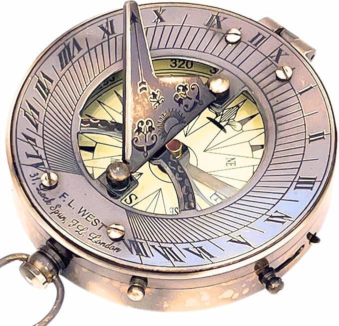 Vintage Navigational Compass Functional Tool Home & Table Decor Nautical Sundial Compass Round Brass Finish
