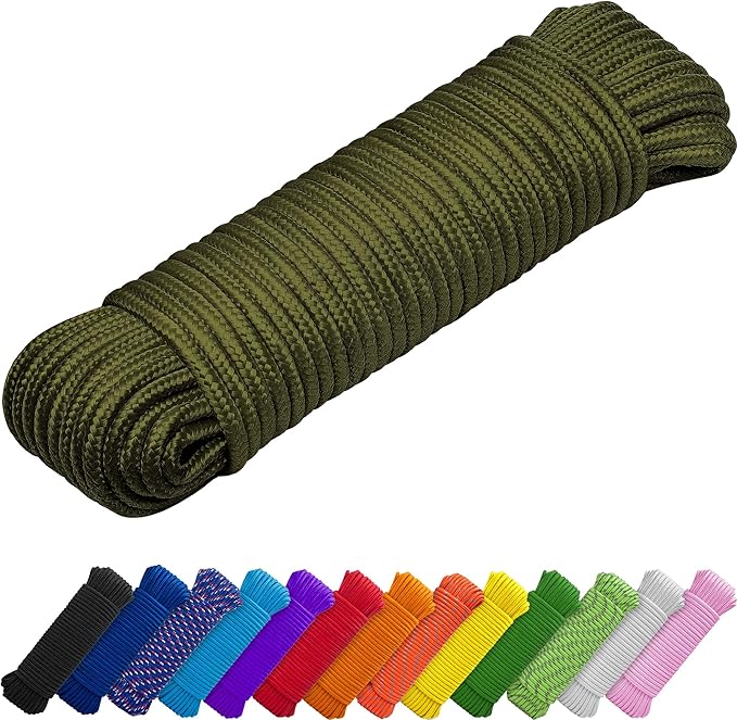 TECEUM Rope – 90 Feet x 3/8 Inch (10mm) – Army Green – Strong All-Purpose Utility Rope – Camping, Crafting, Flag Pole, Indoor & Outdoor – Polypropylene Nylon Poly Lightweight Diamond Braided Cord