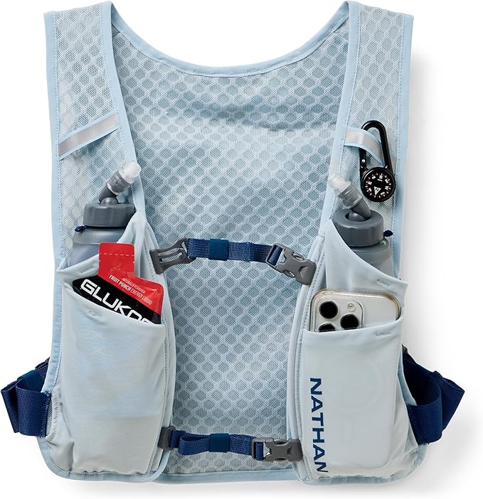 Nathan QuickStart Hydration Pack Vest with Bladder or flasks, Storage Pockets, Breathable Moisture-Wicking Fabric, Adjustable Straps for Running, Hiking, Walking, Marathons, Obstacle Races