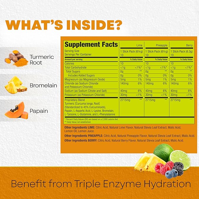 Bala Total Body Wellness Drink Mix, Hydrate & Recover Variety Pack, Pineapple, Lime & Berry, 10 Per Flavor, Zero Sugar Electrolytes Powder Packets with Enzymes & Amino Acids, Turmeric Drink, 30 Sticks