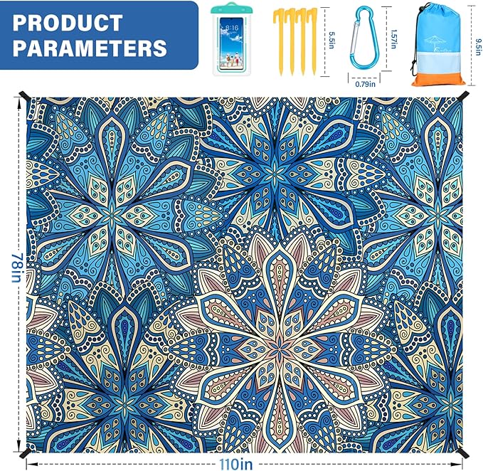 Famstar Beach Blanket Oversized Extra Large78 X 110",Waterproof Sandproof Beach Blanket 2-8 Adults Lightweight Durable for Travel Camping Hiking Picnic