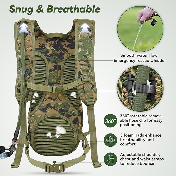 MARCHWAY Tactical Molle Hydration Pack Backpack with 3L TPU Water Bladder, Military Daypack for Cycling, Hiking, Running, Climbing, Hunting, Biking