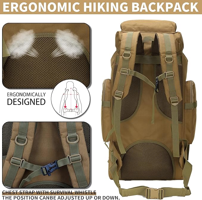 Hiking Backpack for Men 70L/100L Camping Backpack Military Rucksack Molle 3 Days Assault Pack for Climbing | Camping Backpack, 3 Days Assault Pack, for Climbing
