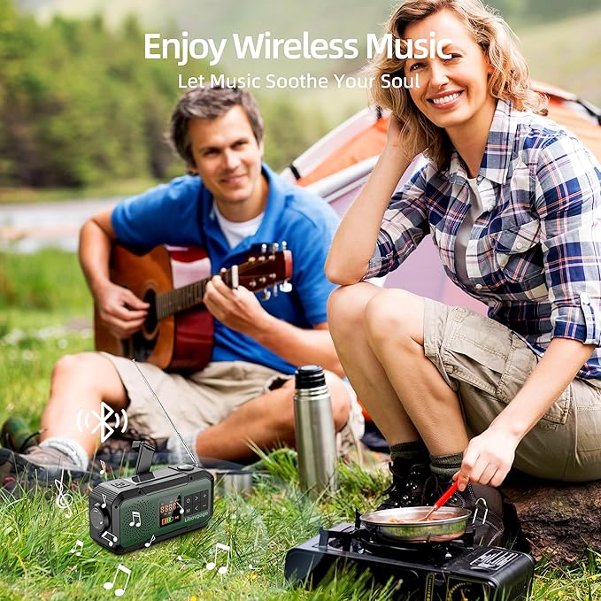 Emergency Radio Waterproof Bluetooth Speaker,Portable Digital AM FM Radio with 2000mAH Cell Phone Charger,Flashlight,Hand Crank NOAA Weather Radio with Solar Panel,Emergency Survival Kit (Deep Green)