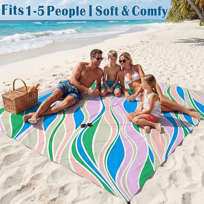 Famstar Beach Blanket Oversized Extra Large 78" X 81",Waterproof Sandproof Beach Blanket 1-7 Adults Lightweight Durable for Travel Camping Hiking Picnic
