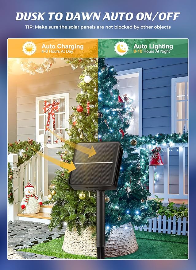 Brightown Solar String Lights Outdoor, 2 Pack Total 80FT 200 LED Solar Powered String Lights Waterproof with 8 Modes, Auto On/Off, Patio Lights for Outside Tree Garden Balcony Party Decor (Cool White)