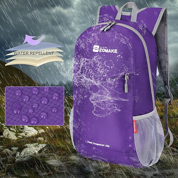 ZOMAKE Lightweight Packable Backpack 20L, Foldable Backpacks Small Daypack for Hiking Water Resistant Day Bag for Travel(Purple)