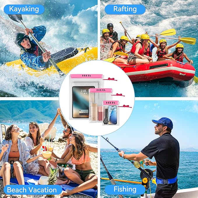 HEETA 5-Pack Clear Waterproof Dry Bag Pouch, Water Tight Cases Dry Bags Document Holder for Camera Mobile Phone Maps, Kayaking Boating