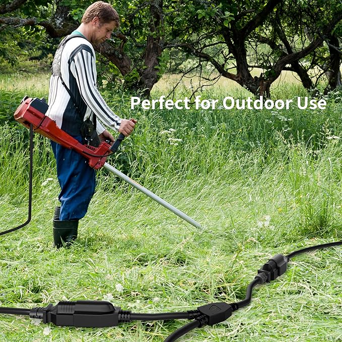 2 Way Power Cord Splitter Cable 10 Ft-3 Prong 1 to 2 Extension Cord-Outlet Saver-Elecan Male to Female Y Splitter Power Extension Cable Strip–UL Certified SJTW 16 Gauge 13 A/125 V–Black