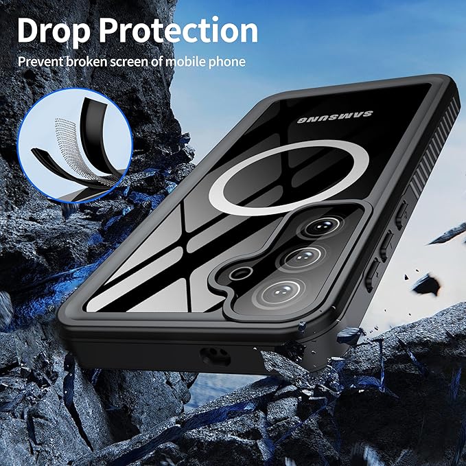 ANTSHARE Magnetic for Samsung Galaxy S25 FE Case, Waterproof with Built in Screen Protector & Camera Protection, [Compatible with MagSafe] [IP68 Underwater], Full Body Rugged Phone Case 6.7'' - Blue