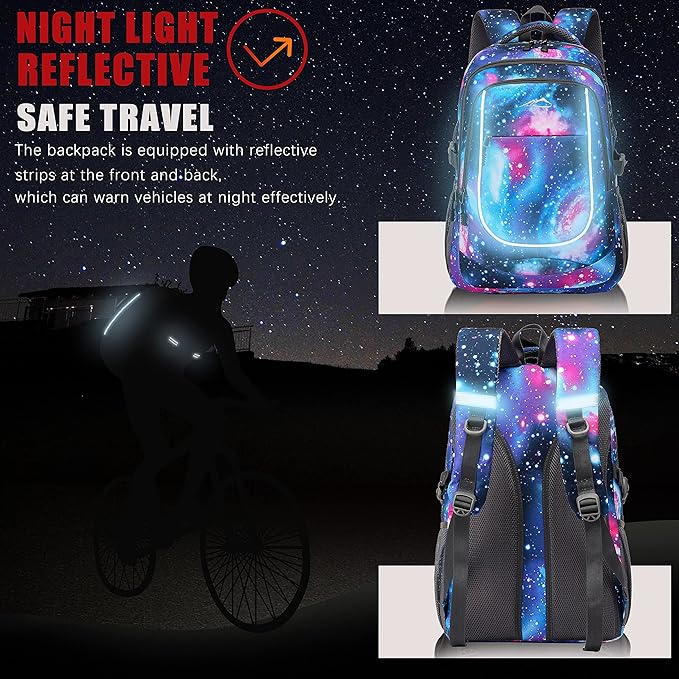 ProEtrade Extra Large Backpack Bookbag for College Travel Laptop Business Hiking Backpack Fit Laptop Up to 17 Inch Sturdy Multi Compartment Gifts for Men Women Night Light Reflective (Light Galaxy)