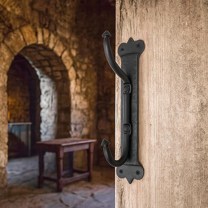Mystic Colonial Solid Cast Iron Coat Hook – Large Vintage Victorian, Gothic, Steampunk, Baroque, Medieval Wall Hook for Hanging Coats, Robes, Hats & More, Heavy Duty Black