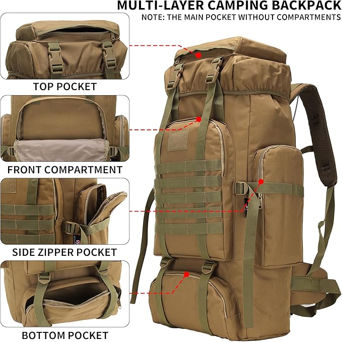 Hiking Backpack for Men 70L/100L Camping Backpack Military Rucksack Molle 3 Days Assault Pack for Climbing | Camping Backpack, 3 Days Assault Pack, for Climbing