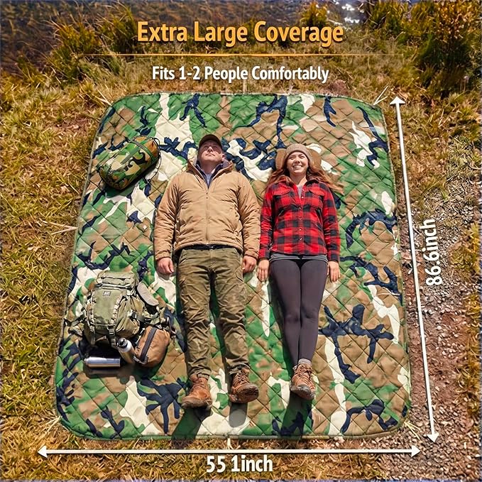 Insulated Camping Blanket | Military Poncho Liner for Hiking Backpacking Travel Hunting & Survival Gear, Water Resistant Outdoor Blanket with Lightweight & Packable Compression Bag (Forest)