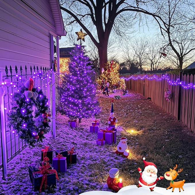 JMEXSUSS 600LED Purple Solar Halloween Lights, 206.7ft Solar String Lights Outdoor Waterproof, 8 Modes Purple Christmas Lights for Outside Yard Patio Tree Garden Xmas Halloween Decor