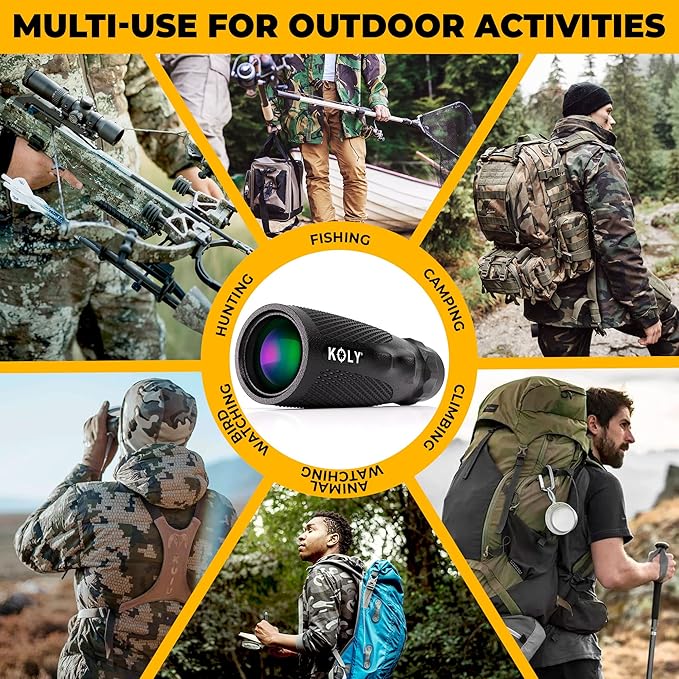 Koly BAK-4 Prism 10X25 Monocular Telescope, Compact Weather Resistant Scope with Snake Skin Grip, Designed for Bird Watching, Hiking, Hunting, Archery, and More, 10X Magnification, Black