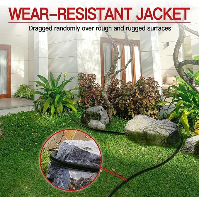 50 FT 10 Gauge Extension Cord Outdoor, Heavy Duty Weatherproof & Flame Retardant Black 3 Prong Power Cord with Light, Outside for Lawn & Garden, 15 Amps 1875 Watts 125 VAC 10AWG SJTW, ETL Listed