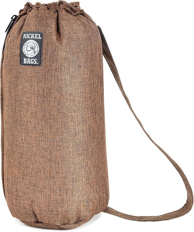 Nickel Bags Padded Drawstring Duffle Tube, Hemp Protective Sling Bag with Soft Velour Interior, Breakable-Safe Storage for Glass & Gear, Durable Zipper & Strap (14 Inch, Brown)