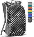 ZOMAKE Lightweight Packable Backpack,Foldable Backpacks Small Daypack for Hiking Water Resistant Day Bag for Travel(Black,White polka dots)