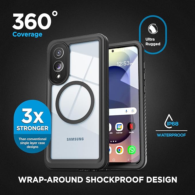 ENCASED Waterproof Case Designed for Samsung Galaxy S25 Edge (IP68) Full Body Protective Phone Case with Screen Protector Built-in (Clear/Black) (S25 Edge)
