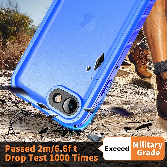 Cozycase Waterproof Case for iPhone SE 3rd 2022/iPhone SE 2nd 2020/iPhone 7/8 - Shockproof Full Body Rugged Case with Built-in Screen Protector Waterproof Case for iPhone SE3/SE2/7/8 (Frosted Blue)