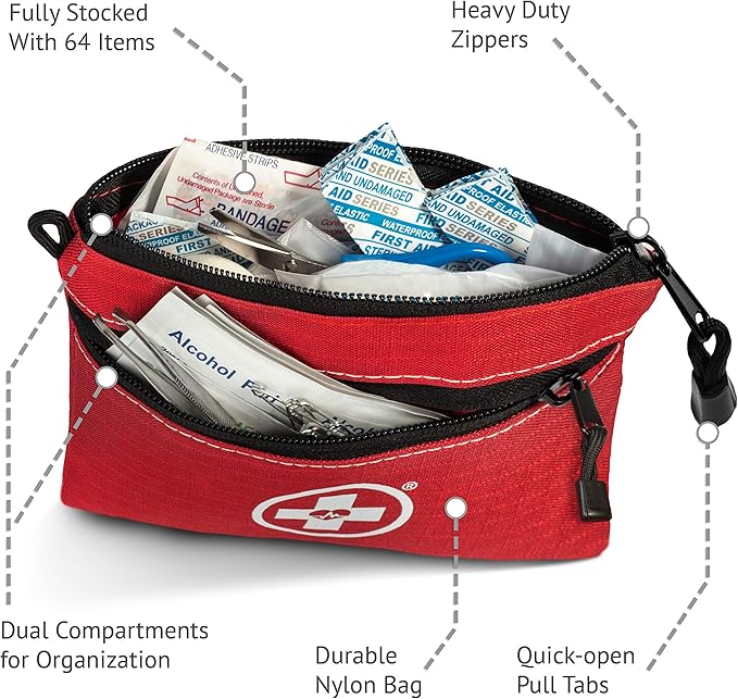 Swiss Safe 2-in-1 First Aid Kit for Car, Travel & Home, Businesses - Bonus Mini Kit for Medical Emergency Aid, Survival, Camping - 64 Piece, 10 Pack