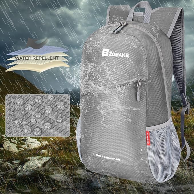 ZOMAKE Lightweight Packable Backpack,Foldable Backpacks Small Daypack for Hiking Water Resistant Day Bag for Travel(Silver Grey)