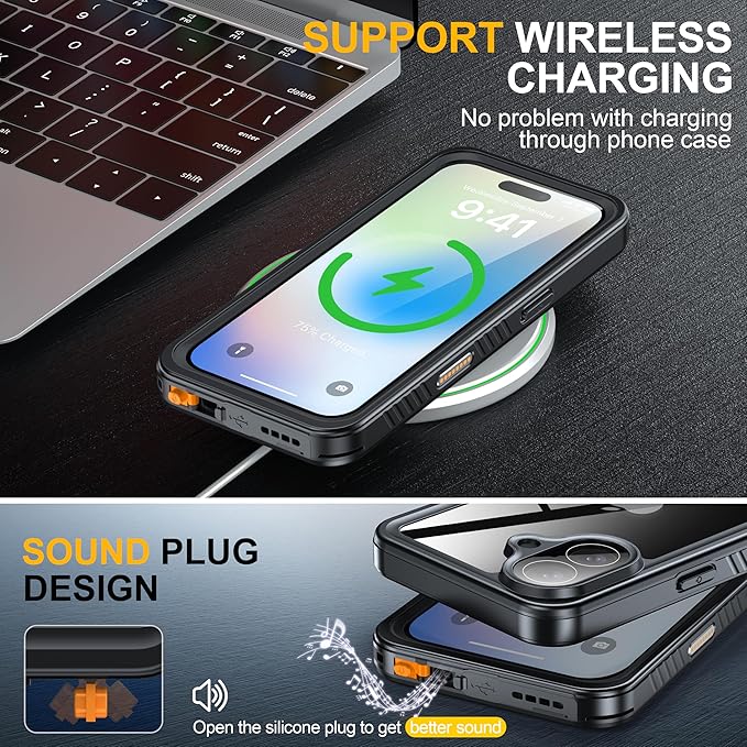 ANTSHARE for iPhone 17 Case, IP68 Waterproof Shockproof Case, [Built-in Screen Protector] - 12 FT Military Dropproof - Full Body Heavy Duty Rugged Phone Cover 6.3 inches - Black/Clear