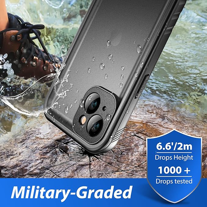SPORTLINK for iPhone 14 Plus Waterproof Case - Shockproof Dustproof Phone Case with Screen Protector, Full Body Protective Case for iPhone Plus 6.7'' Black