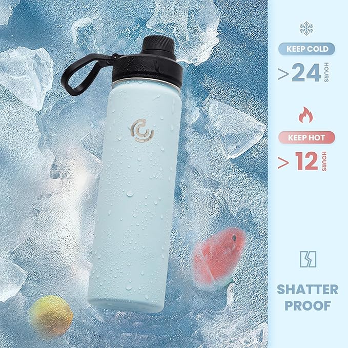 Sports Water Bottle 22oz, Insulated Water Bottle with Handle,Stainless Steel,Simple Modern,Suitable for Travel, School, Boy, Girl(FOG)