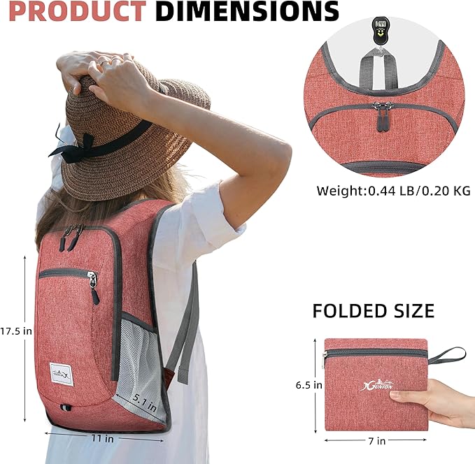 Xgunion Hiking Backpack 10L Small Travel Lightweight Daypack Foldable Hiking Packable Camping Hiking Backpacks for Women Men (Red)