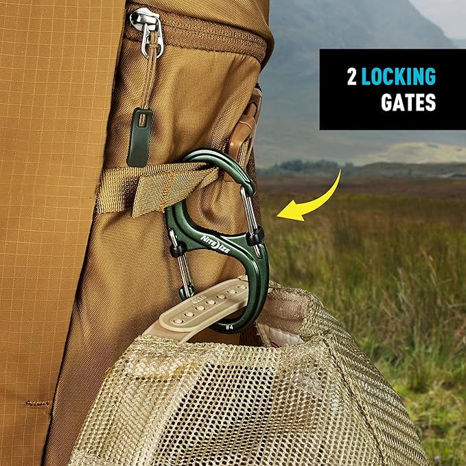 Nite Ize S-Biner XT SlideLock Dual Carabiner - Working Load Limit of 500 lb - Heavy-Duty Locking Carabiner - Durable Aluminum Body & Independent Gates - Camping, Travel & Everyday Carry