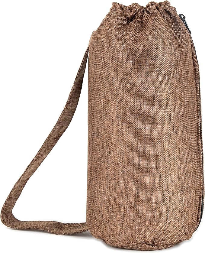 Nickel Bags Padded Drawstring Duffle Tube, Hemp Protective Sling Bag with Soft Velour Interior, Breakable-Safe Storage for Glass & Gear, Durable Zipper & Strap (14 Inch, Brown)
