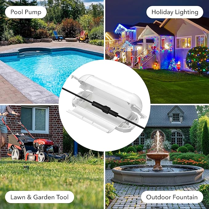 [2 Pack] Outdoor Extension Cord Safety Cover, BN-LINK Outdoor Plug Protector Waterproof, Electrical Connection Box for Holiday String Lights & Tools, White