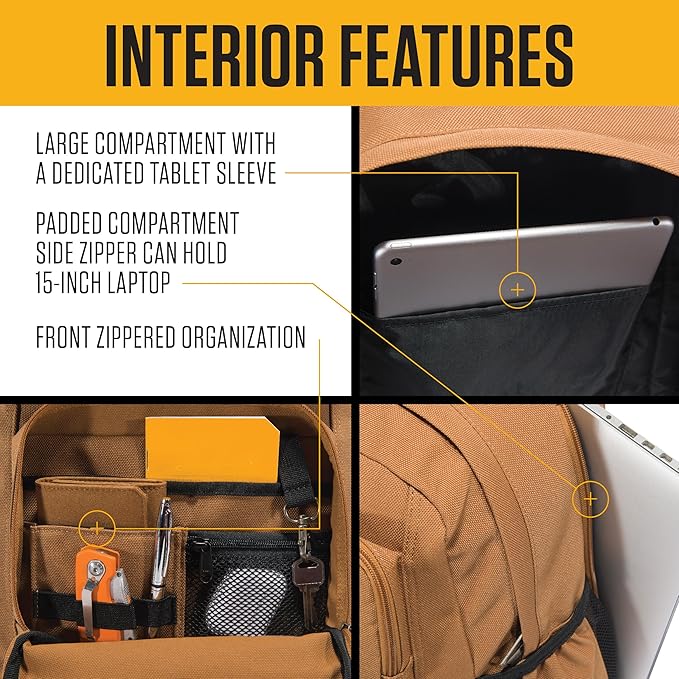 Carhartt 28L Dual-Compartment Backpack, Durable Pack with Laptop Sleeve and Duravax Abrasion Resistant Base, Carhartt Brown