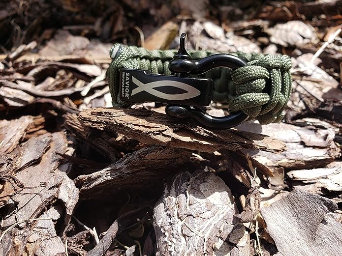 Savior Survival Gear Paracord Bracelet with Stainless Steel Adjustable Shackle (1.25" SSG Slash Stitch) (Green, 9)