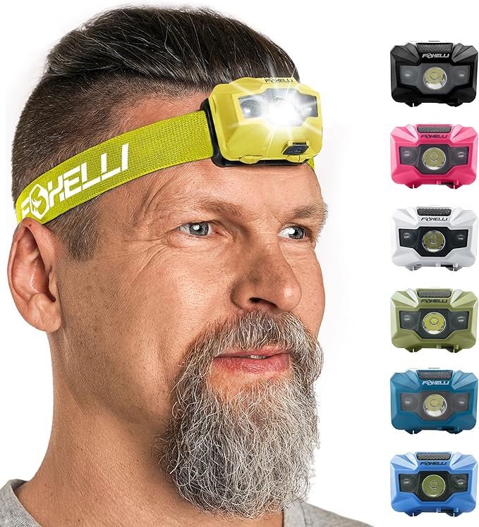 Foxelli USB‑C Rechargeable LED Headlamp – Ultra‑Light 2.4 oz & Bright 180 Lumens – Red/White Light, 5 Modes, IPX5 Waterproof, 40 h Runtime for Trail Running, Camping, Hiking