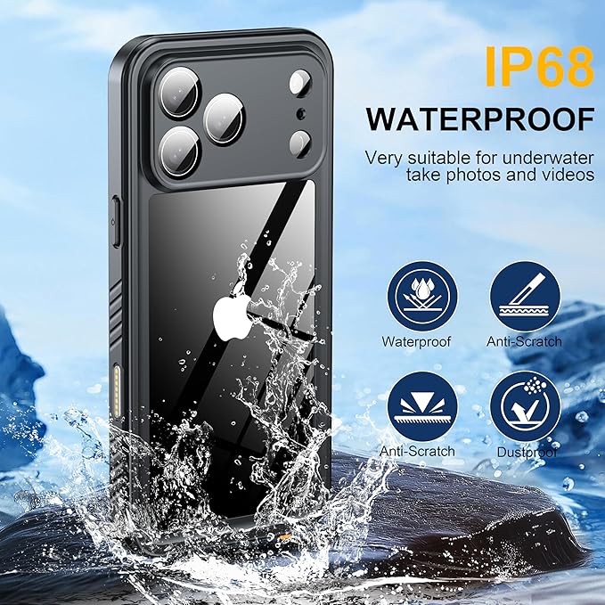 ANTSHARE for iPhone 17 Pro Max Case, IP68 Waterproof Shockproof Case, [Built-in Screen Protector] - 12 FT Military Dropproof - Full Body Heavy Duty Rugged Phone Cover 6.9 inches - Pink/Clear