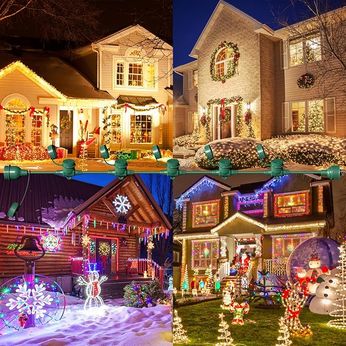 50FT Green Outdoor Extension Cord, Evenly Spaced 6 Outlets Plugs with Waterproof Cover, 16/3 SJTW Weatherproof Multiple Outlets Wire for Holiday Light and Halloween Christmas Decoration, ETL Listed