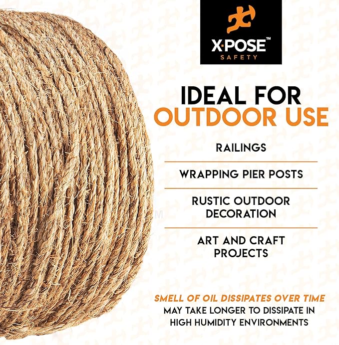 Manila Rope - 1/4 Inch 1200' - 3 Strand Cordage Twisted Braided Rope - Thick Natural Fiber for Nautical, Marine, Decorative for Crafts, Porch Column, Outdoor Pole Wrap, Tree Swing
