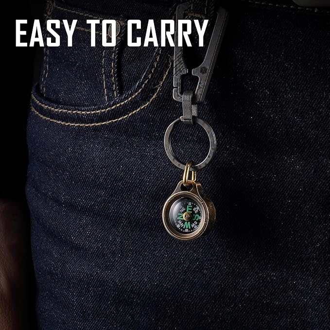MecArmy Mini Titanium/Brass Compass, Waterproof IPX5 Pocket Compass for Hiking & Survival, Keychain & Necklace Gifts for Men & Women, Ideal Graduation & Outdoor Adventure Present