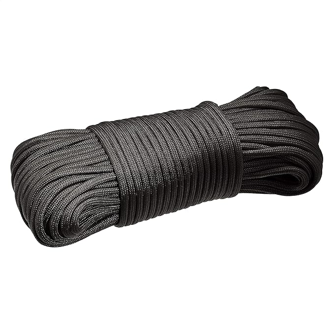 Amazon Basics 550 Type III Paracord, 7-Strand Core, Versatile Utility Rope for Camping, High Strength - 5/32 Inch x 100 Foot (4mm x 30m), Black